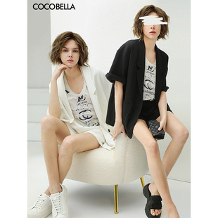 COCOBELLA设计师款黑白纯色肌理感中袖西装女夏宽松外套SI12A
