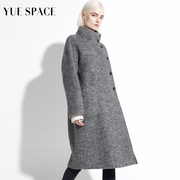 yuespace双面羊毛大衣女，宽松直筒毛呢外套秋冬单排扣立领兔毛时尚