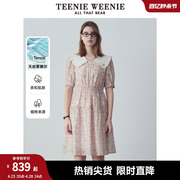 TeenieWeenie小熊女装2024夏装娃娃领碎花连衣裙天丝混纺裙子