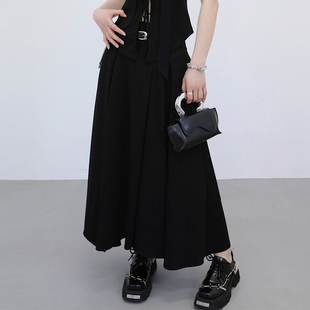 夏季显瘦黑色高腰长裙子，不规则工装，a字裙长款半身裙女2024