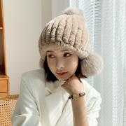 韩国獭兔毛帽子女好品质冬季保暖编织獭兔皮草帽子球球真毛毛帽子