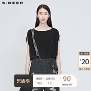 sdeer圣迪奥女装皮质拼接蝙蝠袖T恤S20280182