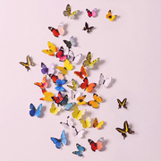 3d彩色假蝴蝶装饰小花朵墙，贴纸仿真pvc立体道具塑料贴画吊饰挂件