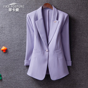 紫色小西装外套女七分袖2023春夏小个子韩版修身显瘦西服上衣