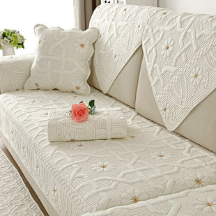 北欧简约沙发垫四季通用布艺，全棉防滑纯色，坐垫现代沙发套罩巾盖布