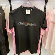 L码夏季CK/Calvin Klein男士圆领短袖T恤3D彩色纯色棉打底衫