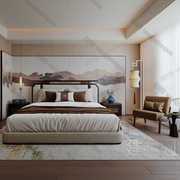新中式实木床卧室双人床简约现代别墅禅意大床极简全屋家具定制