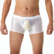 男士紧身内裤性感透明夏季油亮高弹纯色中腰高弹力超紧光泽平角裤