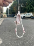 高颜值珍珠挂件芭蕾舞鞋手机链，粉色少女包包链条手工，串珠甜美挂饰