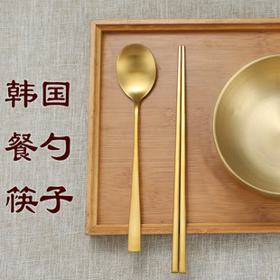 金色韩国哑光磨砂筷子304不锈钢，防滑韩式餐厅，餐具加厚实心扁筷子