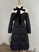 90鹅绒黑色拼接羽绒服，女冬长款设计感高级感超好看外套