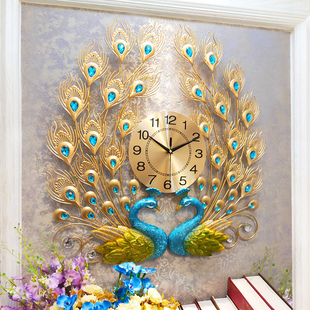 富贵吉祥孔雀挂钟欧式挂表创意客厅钟表餐厅玄关，家用大气装饰时钟