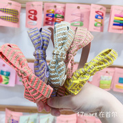 韩国pom儿童发饰甜美女，宝毛线条纹，撞色立体蝴蝶结发箍发带