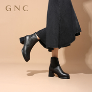 GNC粗跟弹力短靴女2023冬季欧美风小个子羊皮高跟短筒瘦瘦靴