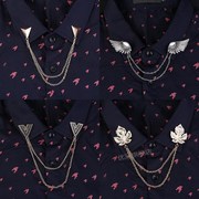 韩国时尚男士胸针复古树叶领针领扣女士，衬衫衣领角领口链条配饰
