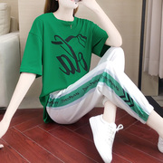 洋气运动套装女夏季韩版宽松时尚休闲二件套潮牌短袖哈伦裤两件套