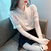 夏季2024新中式国风钉珠白色雪纺短袖衬衫女盘扣气质优雅上衣