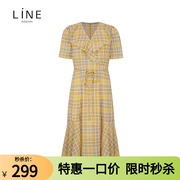 line女装格子，连衣裙夏季韩版收腰显瘦茶歇裙ngoplf9900
