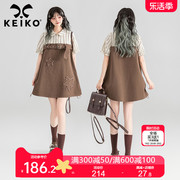 KEIKO 酷感复古拼色牛仔裙2024夏季韩系小众设计显瘦假两件连衣裙