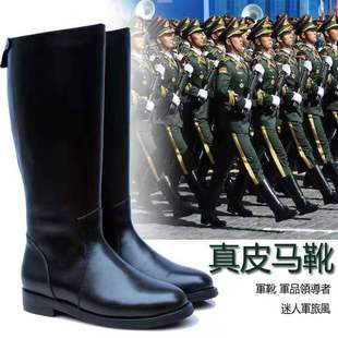 马靴高筒靴男女士长靴子演出长筒军靴骑马仪仗队军旅风格表演皮靴