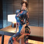 惊艳旗袍改良版女夏季长裙高级感立领气质网纱透视性感开叉连衣裙