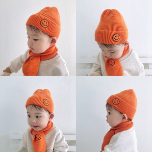 宝宝保暖套装男童帽子围巾两件套儿童冬天围脖女童，韩版婴儿毛线帽
