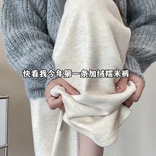 燕麦色糯米裤女春秋季2024高腰直筒，垂感慵懒羊绒宽松阔腿裤子