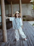 史豌豆(史豌豆)童装女童，宽松插肩袖短袖，t恤2024夏季洋气时髦印花上衣