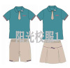 自制夏暗蓝绿色短袖卡其色领带男短裤女裙子学生套装校服