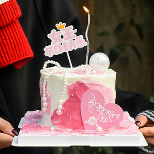 38女神节蛋糕装饰珍珠蝴蝶结摆件女王节日快乐三八妇女节插件