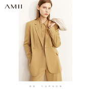 amii时尚个性中长款西装，女秋季气质修身显瘦宽肩垫肩正装职业外套