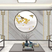 新中式现代墙纸18d立体轻奢大气山水客厅，背景墙布沙发电视书房壁