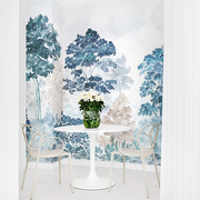 墙酷 现代简约蓝色灰色植物丛林墙纸客餐厅儿童卧室背景壁画 彩林