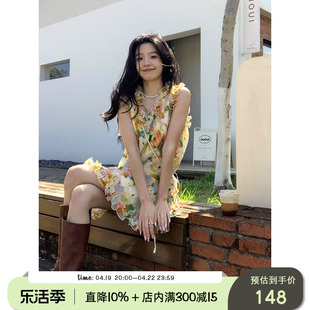 yesroom「巴塞罗那街头」度假甜美法式碎花花朵无袖背心裙连衣裙