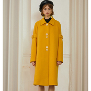 mixseven原创设计秋冬外套，亮黄色中长款a型，毛呢大衣女冬装毛呢