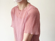 甜美玫瑰粉色压绉雪纺，短袖吊带两件套刺绣圆点，仙女上衣纯色雪纺衫