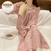 睡裙女春秋款带胸垫，一体纯棉长袖，2023粉色韩版宽松休闲家居服