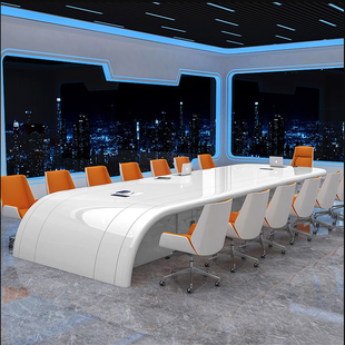 白色烤漆异形简约现代会议桌，简约大小型开会桌，长桌创意时尚洽谈桌