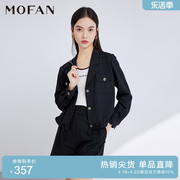 MOFAN摩凡春秋时尚优雅黑色翻驳领设计感休闲短外套女显瘦