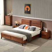 全实木床双人床1.8米新中式，极简乌金木主卧婚床现代简约储物结构