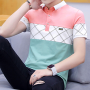 夏季男装衬衫领polo衫韩版潮流棉质短袖，t恤青少年翻领半袖上衣服