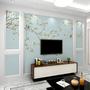 现代新中式花鸟电视背景墙壁画客厅，卧室欧式壁纸美式墙纸无缝墙布