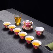 珐琅彩万花掐丝茶具套装家用功夫茶具茶道陶瓷茶壶孔雀茶杯盒