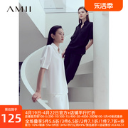 Amii2024夏新翻领斜襟灯笼袖中袖雪纺衫女不对称法式上衣洋气小衫