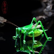 琉璃仿真蝈蝈螳螂昆虫小摆件，微盆景观装饰送父亲老人玻璃工艺