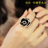 女日韩版时尚简约个性学生，潮质钻玫瑰，花朵开口夸张食指戒指环