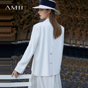 Amii2024秋黑科技凉感西装女高级感职业装外套开叉中长款上衣