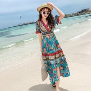 海边度假连衣裙女夏季超仙气质，波西米亚民族风裙子三亚沙滩长裙女