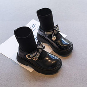 女童马丁靴2023冬季儿童短靴，洋派女孩袜子靴加绒防滑公主皮靴