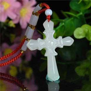 新疆和田玉十字架吊坠白玉，十字架男女玉石挂件项链